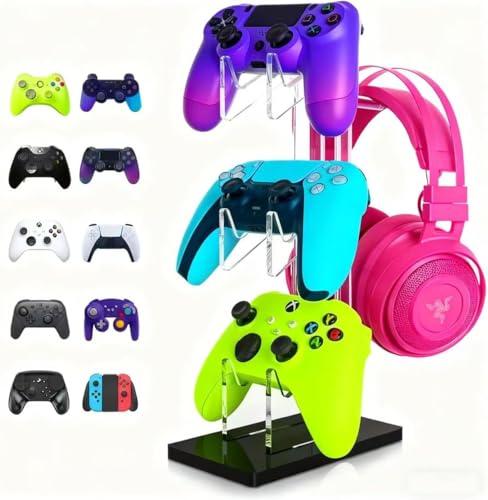 Controller Stand 3 Tiers, Universal Controller Holder Headphone Stand, Headset Holder, Acrylic Controller Display Stand Compatible with Xbox, PS5, PS4, Nintendo Switch - Ideal Desk Mount for Gamers - size: 3 Tiers