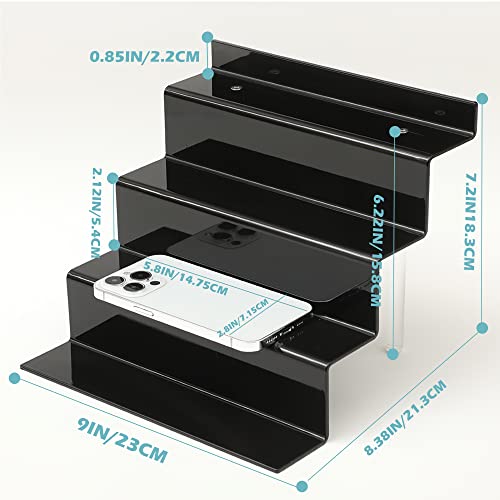 Acrylic Stands for Display,4 Tier Black Cupcakes Perfumes Figurines Display Stand Risers Shelf for Decoration and Organizer (2Pack 9x6'') - color: 2p-9x6-black