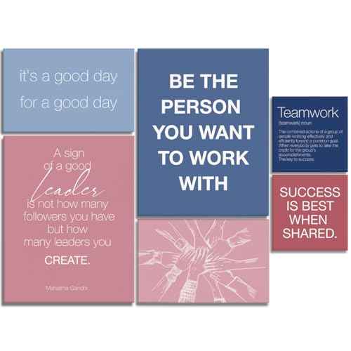 YEOION Inspirational Office Wall Art for Women,Motivational Teamwork Wall Decor for Office,Light Pink and Blue Postive Quote Workplace Canvas Wall Art for Set of 6 - color: Colour4, size: 14.6 x 11.5 inches
