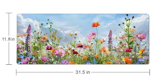 Flowers in Garden Large Gaming Mouse Pad Keyboard Desk Pad Extended Mouse Pad Gaming Office Decor, PC Laptop Mouse Pads Large (31.5x151.8 in) with Stitched Edges Non-Slip Base Mousepad XL - color: Flowers in Garden
