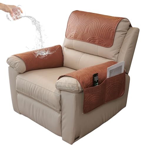 vctops 5 Pcs Water Resistant Sofa Armrest Cover Vintage Faux Suede Headrest Cover for Recliner Chair Arm Cover Non Slip Couch Cover for Dogs Washable Furniture Protector (Orange,3 Seat) - color: Orange, size: 3 Persons Set of 5