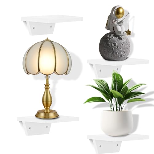 PHOENANCEE Small Floating Shelves,Speaker Shelf,Trapezoid Wall Shelf for Table Lamp Plants Display,Decorative Wood Ledges Chic for Living Room,Bedroom,Kitchen,Office,Pine,8x6 Inch,4 Pack(White) - color: White, size: Set of 4