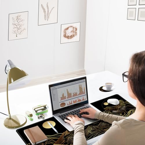 ARTSO Large Mouse Pad Keyboard Wrist Rest Combo, Ergonomic Mouse Pad with Wrist Support, Extended Non-Slip Desk Mat Protector, 4-in-1Set Desk Blotter for Office Home, Golden Sun Mountain - color: Golden Sun Mountain