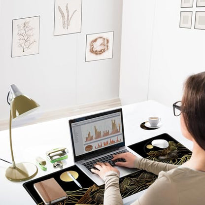 ARTSO Large Mouse Pad Keyboard Wrist Rest Combo, Ergonomic Mouse Pad with Wrist Support, Extended Non-Slip Desk Mat Protector, 4-in-1Set Desk Blotter for Office Home, Golden Sun Mountain - color: Golden Sun Mountain
