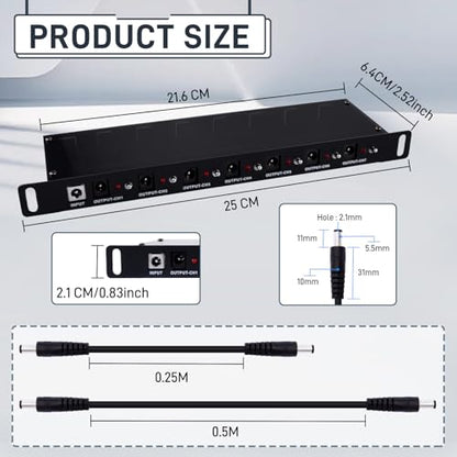 GeeekPi 10 inch Rack PDU, DC PDU Lite 7-CH 0.5U Rack-Mount Power Distribution Unit for DeskPi Rackmate T1/T0/T2/T0 Plus/T1 Plus/TL1/10 Inch Server Cabinet, 7 Outlets, w/3PCS 25cm DC5521 Cables