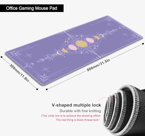 Pastel Purple Moon Phase Desk Mat Cute, Goth Witchy Celestial Large Gaming Mouse Pad, Extended Mousepad Desk Pad for Women Gamer Office, Computer Accessories, Tarot Alter Mat, 31.5 X 11.8 in - color: Pastel Purple Moon Phase