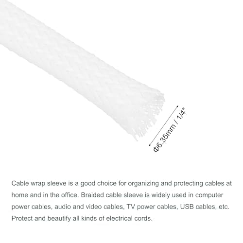 uxcell Expandable Sleeving, 1/4-inch 100ft Cable Sleeve, White - color: White, size: 1/4" x 100 Ft