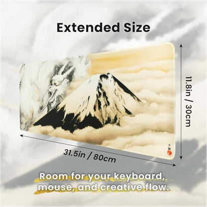 BELLEMOND Japanese Art Desk Mat | Large 31.5x11.8in Anime Mouse Pad for Keyboard & Mouse | Non-Slip Base, Water-Repellent | Original Japanese Design | Guardian of Fuji - color: Guardian of Fuji