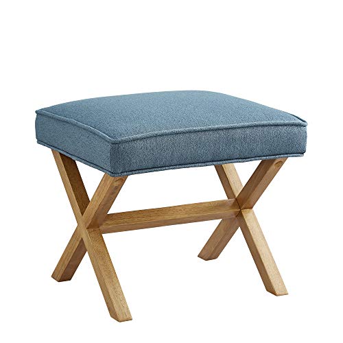 Amazon Basics Small Ottoman Foot Rest, Mid-Century Modern X Square Upholstered Fabric Stool for Living Room, Bedroom, Entryway, Extra Seating, 20" W x 18" D x 18" H, Indigo Blue - color: Indigo, style: Classic