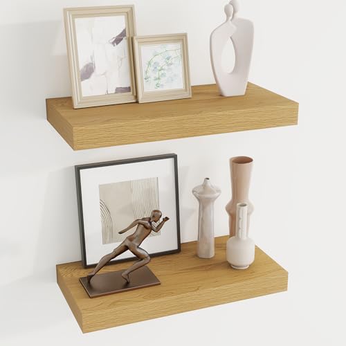 Dreamland 16 Inches Floating Shelves for Wall, 6.7 Inch Deep Floating Shelves Set of 2, Large Display & Storage Shelf, Wall Shelf for Bathroom Bedroom Living Room Kitchen Office,Oak - color: Oak, size: 16"W x 6.7"D,Set of 2