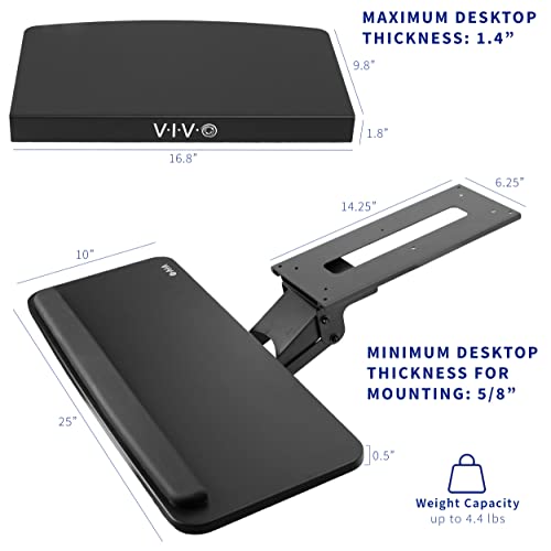 VIVO Black Under Desk Corner 25 x 10 inch Keyboard Tray, MOUNT-KB03B | Computer Keyboard and Mouse Platform with Corner Connector, Under Table Desk Mount for L-Shaped Workstations, Full Swivel