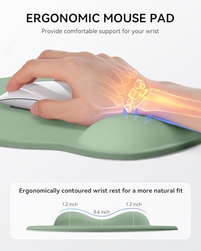 Mouse Pad with Wrist Rest, Ergonomic Mouse Pads for Desk, Office Non-Slip Mousepad with Gel Wrist Support(Sage Green, 10.6''L x 9''W) - color: Sage Green