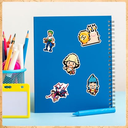 Pounchi Cool Pixel Anime Stickers (100 Pcs) | Anime Gaming PVC Sticker, Gifts for Laptop Water Bottle Skateboard Party Supplies Decorations Teens Kids