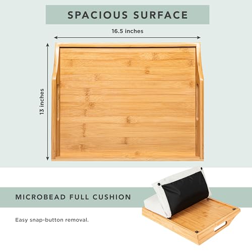 ROSSIE HOME Bamboo Wood Bed Tray, Lap Desk with Detachable Cushion, Serving Tray - Natural - Fits up to 15.6 Inch Laptops - Style No. 76107 - color: Natural Bamboo, size: Single Tray