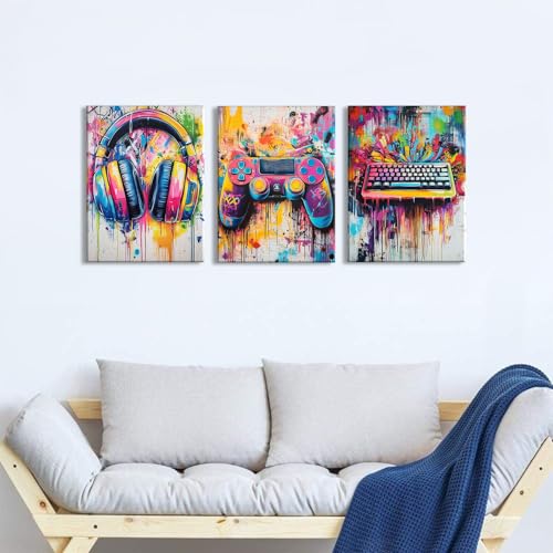 Banksy Gaming Wall Art Cool Graffiti Gamepad Headphone Wall Decor for Boys Room Street Pop Game Pictures Teen Gamer Playroom Bedroom Modern Video Canvas Painting Dorm Men Cave Decorations 12x16'' 3P - color: Game 2, size: 12"l X 16"w