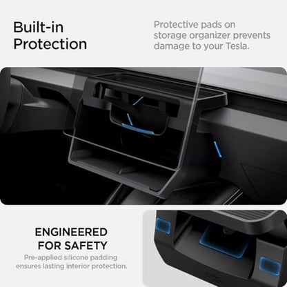 Spigen Under Screen Storage Organizer for Tesla Model Y Juniper & Model Y L (Standard, Premium & Performance 2026/2025) and Model 3 Highland (Standard, Premium & Performance 2026/25/24) - Black