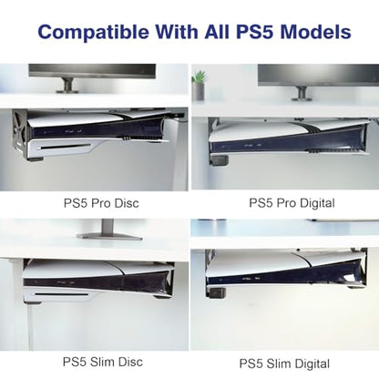 Monzlteck Under Desk Holder for PS5/PS5 Slim/Pro,Stealth Mount Compaitble with PlayStation 5 Disc & Digital Edition Console,Space Saving,DP-05