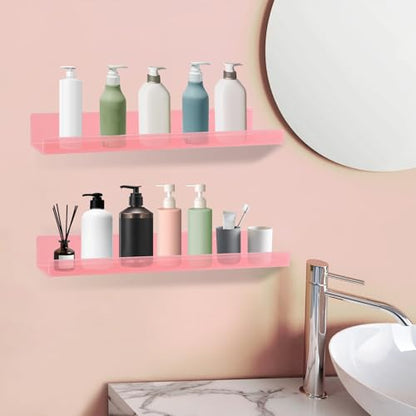 Dezzer 4 Pack Acrylic Shelves for Wall, 15" Acrylic Floating Shelves for Bathroom Bedroom, Invisible Bookshelf Wall Ledge Storage Shelf Books Perfume Toys Action Figure Display Shelves, Pink - style: 15 inch 4-pack Pink