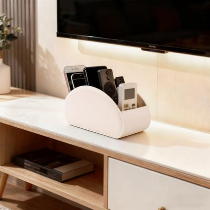 BONNY DODO Remote Control Holders Organizer Box with 5 Compartment PU Leather Multi-functional Office Desk Storage Caddy Store (Begie) - color: Begie