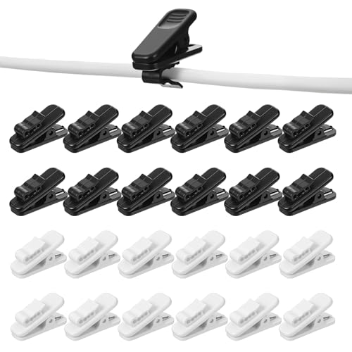 24 PCS Clips for Earphone Wire, 1 Inch Length Earphone Wire Clip Small Headphone Clips Lapel Mic Clip Headphone Mount Cable Clothing Clip for Fixing Earphones Microphone Cord (Black White)