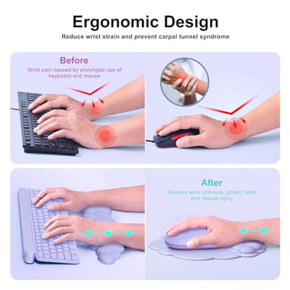 MOKURU Cloud Mouse Pad with Wrist Rest, Cloud Keyboard Wrist Rest, Mouse Pad Wrist Support, Ergonomic Keyboard Mouse Wrist Support (Purple) - color: Purple