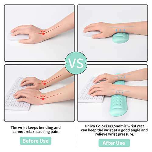 UnivoColors Turquoise Green Keyboard Wrist Support and Mouse Wrist Rest Set, Made of Memory Foam Soft Gel, Ergonomic Pad for Computer, Laptop, Mouse, Office, Gaming - color: Kw_light Green, style: Wrist Rest for Keyboard & Mouse