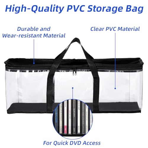 DVD Storage Bags 6 Pack DVD Storage Holder Case Clear PVC Media Holder with Handles for DVDs, CDs, Video Games, Books, Black