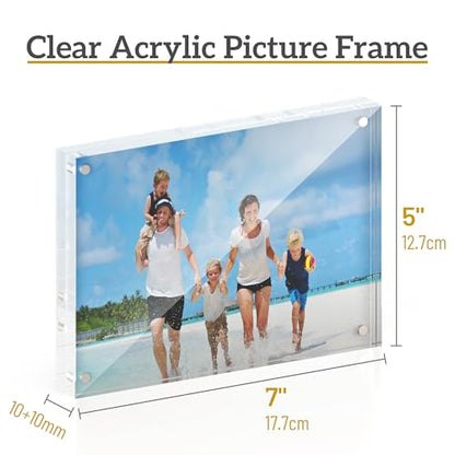 ATZYmolin 5x7 Acrylic Picture Frame 3 Pack, 20mm Thick Magnetic Double Sided Display 20% Thicker- Frameless Clear Transparent Photo Frame for Desktop/Tabletop, Self Standing with Microfiber Cloth - size: 5x7"