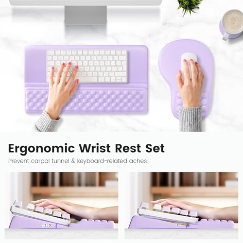 Ospelelf Ergonomic Mouse Pad and Keyboard Stand Wrist Rest Set, Memory Foam Comfort, Pain Relief for Typing, Office Desk Accessories, Purple - color: Purple