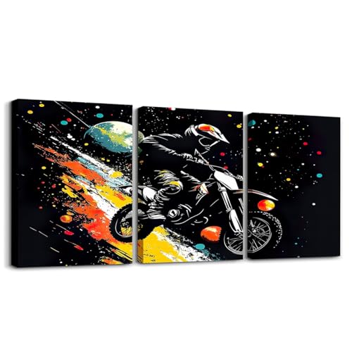Feelyou Kids Boys Dirt Bike Bedroom Framed Wall Art Racing Motocross Rider Pictures Decorations for Bedroom Extreme Sports Motorcycle Living Room Wall Art Dining Room Decor,Set of 3 12x16 Inch - color: Black Orange