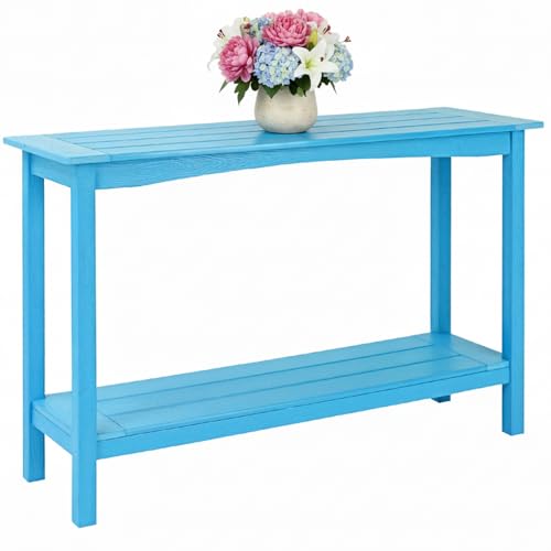 Weatherproof HIPS Outdoor Console Table, 48'' 2-Shelf SideTable Indoor/Outdoor Use, Multifunctional Buffet Table Bar Storage Organizer for Entryway,Yard, Outside Plant Stand Table, Blue - color: Light Blue