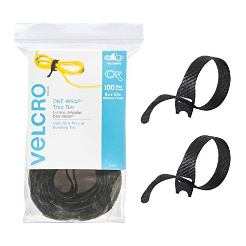 VELCRO Brand ONE-WRAP Cable Ties, 100Pk, 8 x 1/2" Black Cord Organization Straps, Thin Pre-Cut Design, Wire Management for Organizing Home, Office and Data Centers - color: Black, size: 8In x 1/2In, style: Cable Ties
