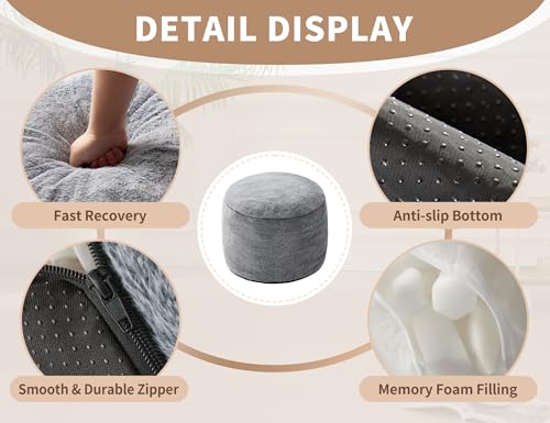 WSOFRLAC Boho Ottoman Living Room Furniture 26"x18", Large Round Ottomans Pouf Couch Foot Rest Grey, Pouf Ottoman Foot Rest with Foam Chunk Filling Pouffe Ottomans Stuffed Foot Rest Poufs for Couch - color: Dark Grey, size: 26"D x 26"W x 18"H