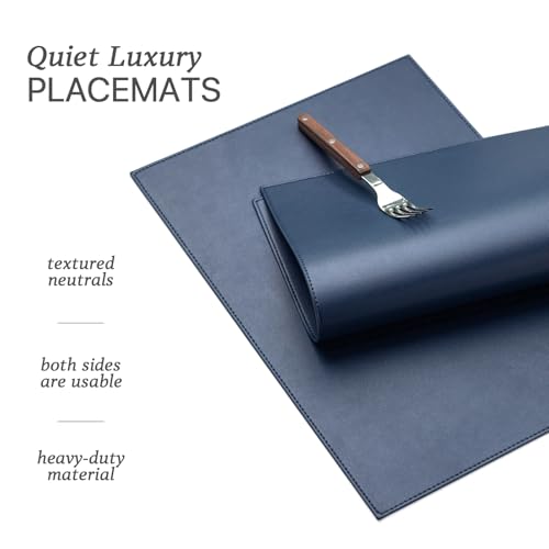 Baroyal Faux Leather Placemats Set of 6 Vinyl Washable Wipeable Table Mats for Kitchen Dining Table Heat Resistant Waterproof Modern Indoor/Outdoor Placemats Non-Slip Easy Clean Place Mats (Navy Blue) - color: B-navy Blue