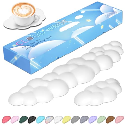 JIKIOU Upgrade Leather Cloud Keyboard Wrist Rest, Cloud Wrist Rest with Non-Slip PU Base, Comfortable Memory Foam Wrist Rest for Computer Laptop Mac Gaming Office and Pain Relief Wish New Year Gift - color: 01white