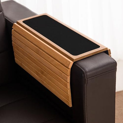 GEHE Couch Arm Tray Table, Flexible/Foldable Sofa Armrest Tray, Couch Armrest Table Cup Holder Great for Drinks Snacks Remote Control, Portable Side Table and Anti-Slip Bottom - color: Natural Bamboo