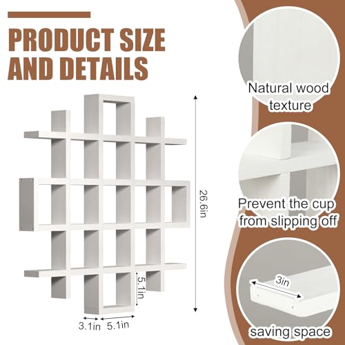 Suzile Oversize Coffee Mug Display Rack Wooden Display Shelves Rustic Wooden Floating Curio Shelf Travel Wall Mounted Coffee Mug Rack Holder Shadow Box Shelf(5.1x5.1x3in,White) - color: White