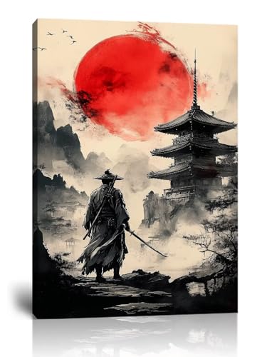 HQLLingArt Japanese Samurai Wall Art Prints Samurai Picture Wall Decor for Home Living Room Bedroom Asian Artwork Framed Ready to Hang(12''W x 16''H) - color: samurai art-14, size: 12"L x 16"W