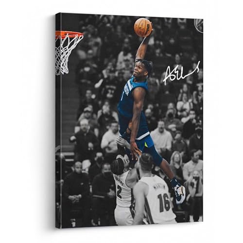 NBA Canvas Wall Art Decor - Anthony Edwards Iconic Dunk, Timberwolves Slam Dunk Action, High-Flying Basketball Moment, Sports Poster for Home or Game Room Wall Decoration 8X10 - color: Anthony Edwards, size: 8"L x 10"W
