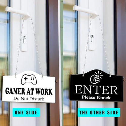 9"x5.35" Gamer At Work Sign for Players, Gamer Room Door Sign for Video Game Room Accessorie Player Gift