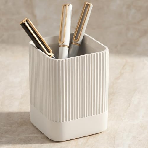 KIBAGA Aesthetic Pen Holder for Desk - Modern Concrete Pencil Holder - Cute and Functional Desk Organizer for Office Supplies - Stylish Office Decor Pen Cup