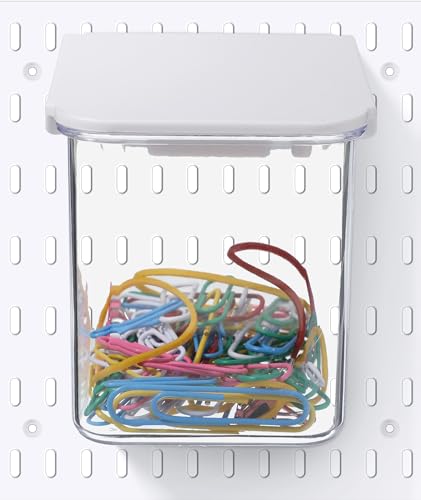 Yulejo 4 Pack Pegboard Accessories with Lid White Clear Peg Board Bins with Hooks Containers Plastic Pegboard Bins for Garage Craft Room Storage Kitchen, 3.9 x 3.2 x 3.2 Inch