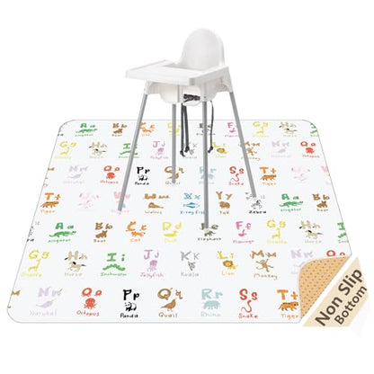 51" Splat Mat for Under High Chair/Arts/Crafts, WOMUMON Baby Washable Spill Mat Waterproof Anti-Slip Floor Splash Mat, Portable Play Mat and Table Cloth - color: Zoo Alphabets