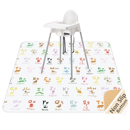 51" Splat Mat for Under High Chair/Arts/Crafts, WOMUMON Baby Washable Spill Mat Waterproof Anti-Slip Floor Splash Mat, Portable Play Mat and Table Cloth - color: Zoo Alphabets