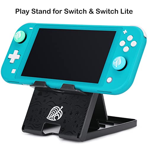 Tscope Foldable Switch Stand for Nintendo Switch/Switch 2/Lite/OLED, Adjustable Compact Portable Holder, Cute Leaf Design Gaming Stand Accessories (Black) - color: Black