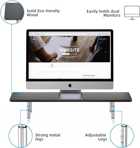suptek Dual Monitor Stand Riser,Large Monitor Laptop Stand Riser 3 Adjustable Heights Computer Stand for Laptop, Printer, Notebook(MST016L) - color: Smoke Black, size: 32"L * 9"W