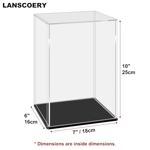 LANSCOERY Acrylic Display Case, 7x6x10 in, Upgraded Thickened UV-Resistant Showcase, 98% Clarity Dustproof Box with Glossy Black Base for Action Figures, LEGO & Models, Includes Scraper & LED Light - color: Black, size: 7x6x10inch; 18x16x25cm