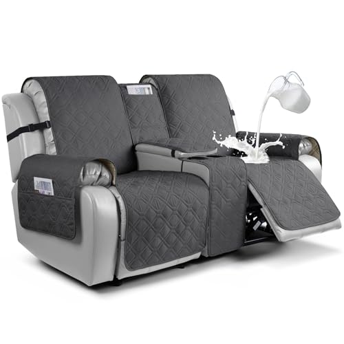 VANSOFY Loveseat Recliner Cover with Console 100% Waterproof Sofa Slipcovers Non-Slip Reclining Couch Cover Split Sofa Covers Furniture Protector for Pets, Dogs(Charcoal Gray) - color: Charcoal Gray