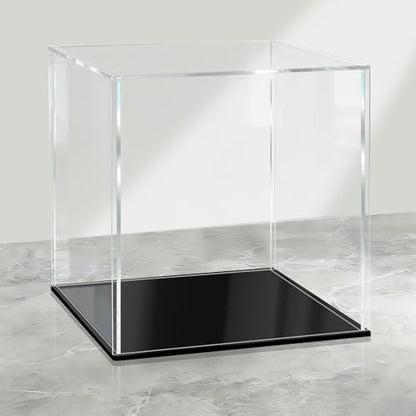 LANSCOERY Acrylic Display Case, 10x10x10 in Clear Display Box with 2mm Panels, Black Base for Building Block Models and Collectibles - color: Black, size: 10x10x10inch; 25x25x25cm