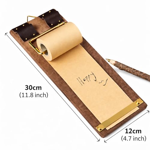 Retro Wall Mounted Memo Board with 1 Natural Kraft Paper Roll – Rustic Clipboard Notepad, Tearable Writing Pad for Notes, Menu, Kitchen, Café and Home Office Decoration - style: Natural Kraft Board + 1 Roll